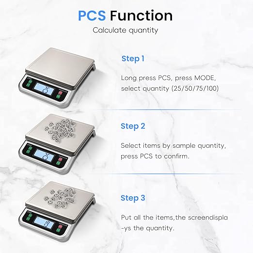 Large Kitchen Scale 40kg Food Scales for Kitchen with Tare and Pcs Funtion 88lbs Stainless Stee Tray Baking Scale for Cooking with Adapter, 6 Units(Silver, 40kg)