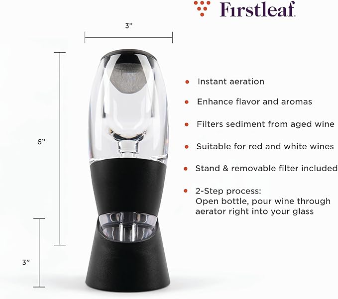 Wine Aerator for Instant Aeration with Sediment Filter, No-Drip, Enhances Flavor & Aroma Without a Decanter, Elegant Gift Ready Wine Accessory, Easy to Clean, Ideal for Red Wines