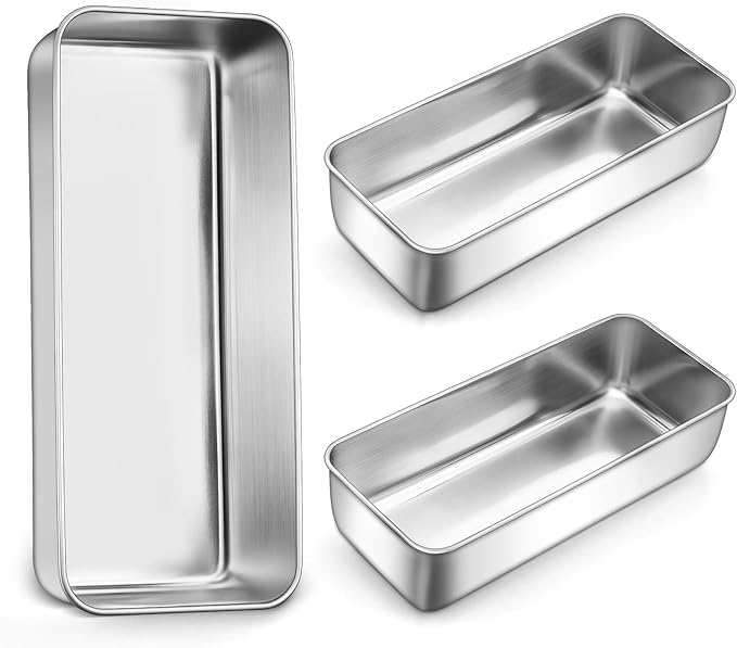 LIANYU 3 Pack Loaf Pans for Baking Bread 12 x 5 Inch, Stainless Steel Large Baking Pans Set, Deep Meatloaf Pans for Homemade Bread, Cakes, Sandwich, Solid & Durable, Dishwasher Safe
