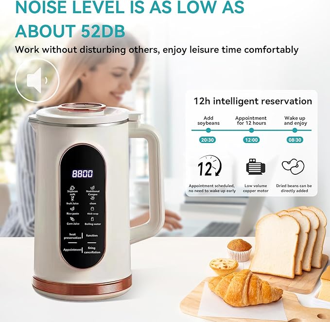 Soy Milk Maker, Nut Milk Blender Suitable For Making Plant-Based Milk, Oat Milk And Soy Milk, Featuring Self-cleaning, Heating, Oven Heating And Delayed Start Functions.