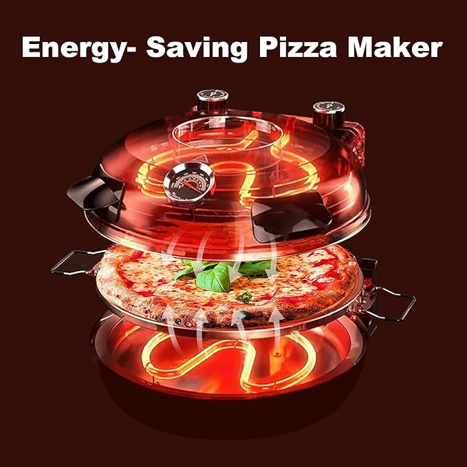Electric Pizza Maker, 12 Inch Countertop Pizza Oven with Pizza Stone, 1200W Indoor Italian Style Pizza Cooker, Dual Heating with Independent Temperature Control, Heats Up to 800°F, White