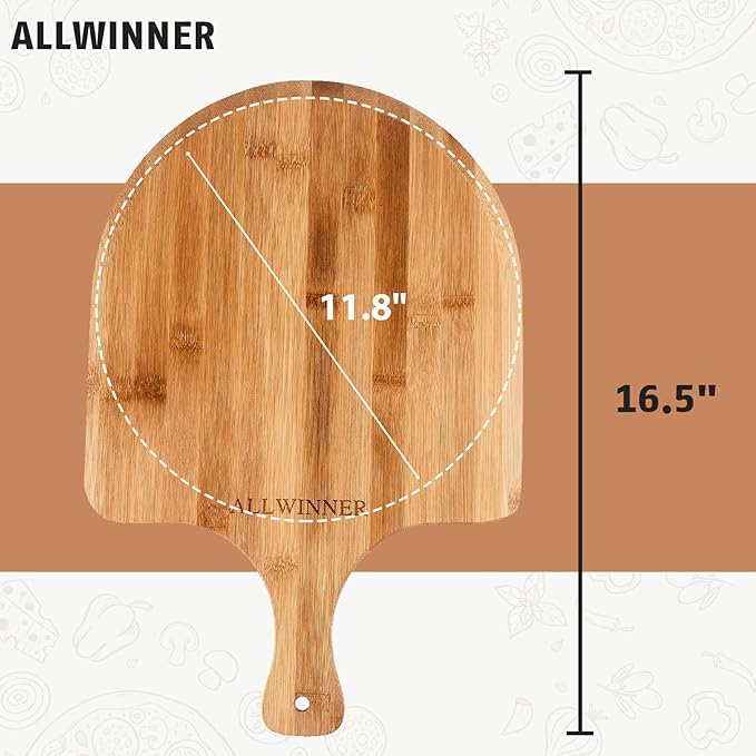 Pizza Peel 12 Inch, 2 Pack Bamboo Pizza Paddle, Wooden Pizza Peels for Making Pizza, Pizza Bread Pie Cutting Board for Kitchen
