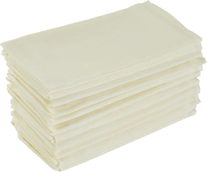 Solid Color Blended Thin Dinner Cloth Napkins - Set of 12 (40 x 40 cm) - for Events & Home Use (Cream)