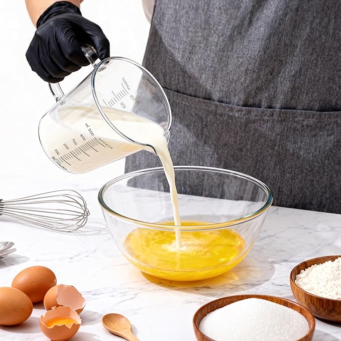 BCnmviku Glass Measuring Cups High Borosilicate [Insulated Handle | V-Shaped Spout]For Prepping Baking and Cooking Preheated Oven Dishwasher Freezer and Microwave Safe (500ml)