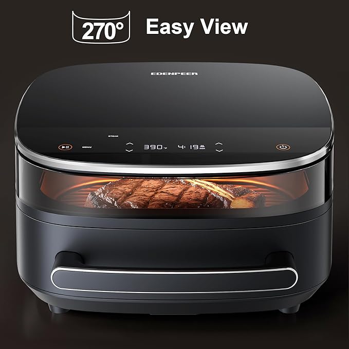 Extra Large Air Fryer,11-IN-1 6 QT 450F Air Fryer with Superior Airflow, Dual Heat Source Technology, Smart Digital Wide Fryer with Basket, Fits a 12" Pizza or 33 Chicken Wings