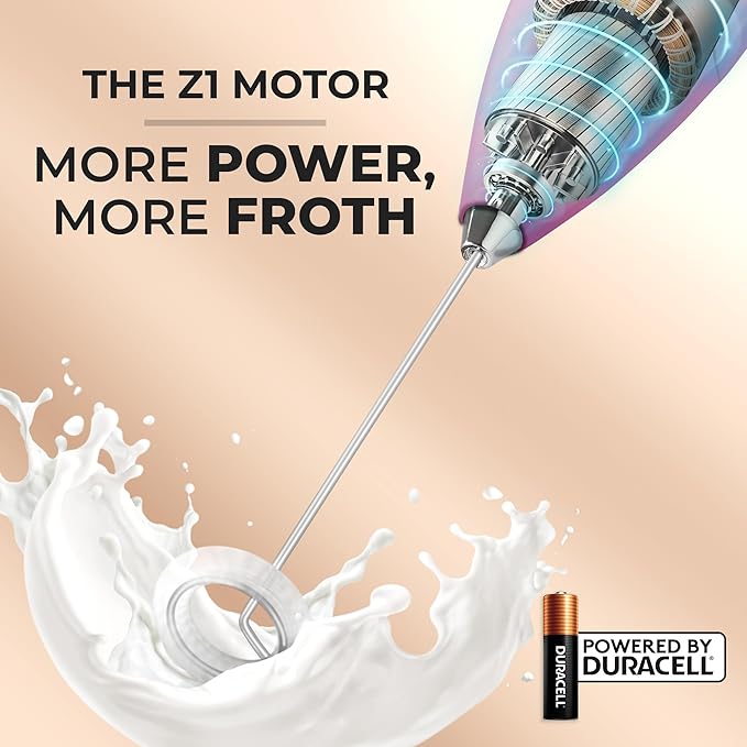 Zulay Kitchen Handheld Milk Frother with Duracell AA Batteries – Ultra Fast Electric Mixer & Foam Maker, Easy-Clean Drink Mixer for Coffee & More - Teal Pink Fade