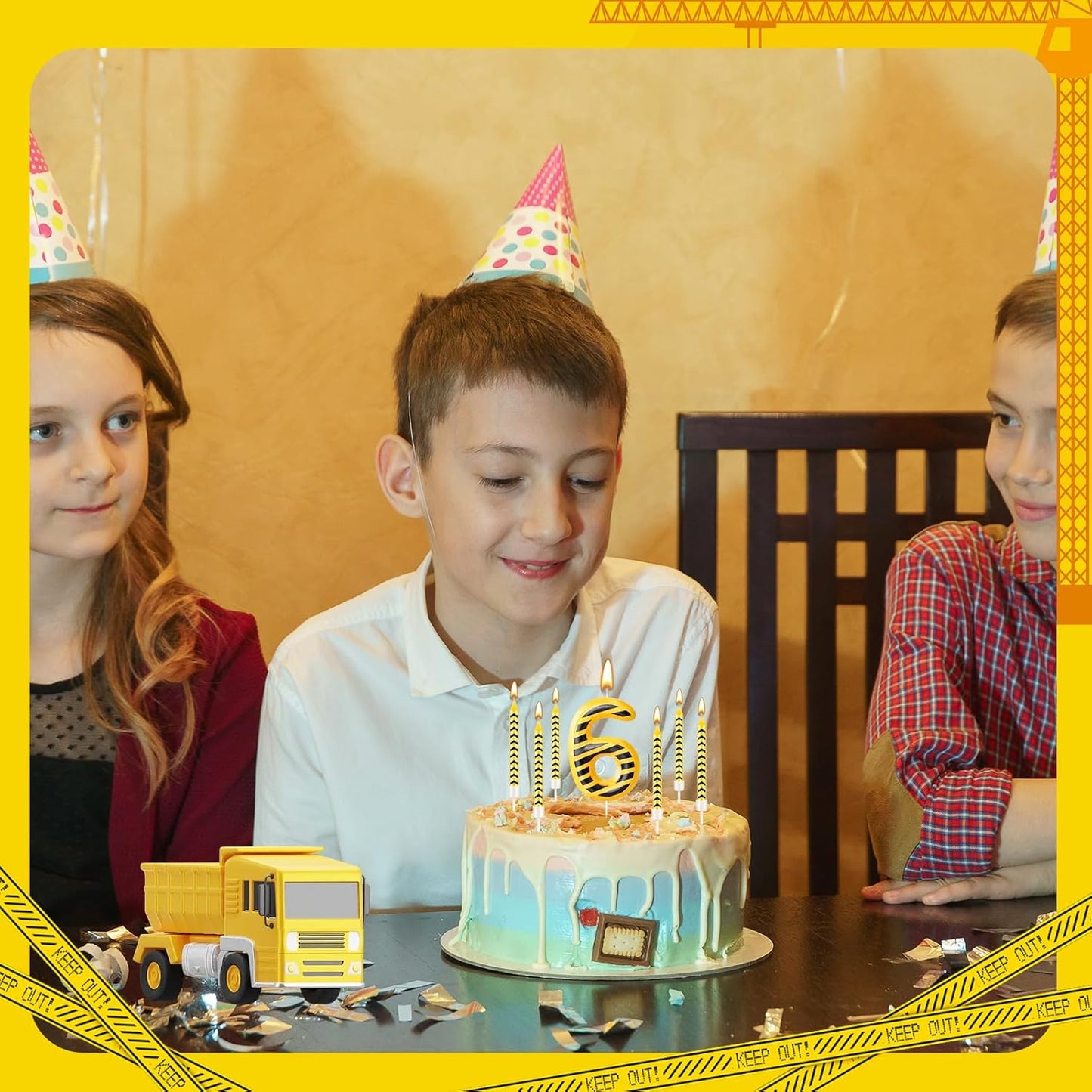13 Pcs Construction Themed Birthday Candles Set Yellow and Black Number 6 Candle Cake Topper for Construction Party Decoration Supplies (Number 6)