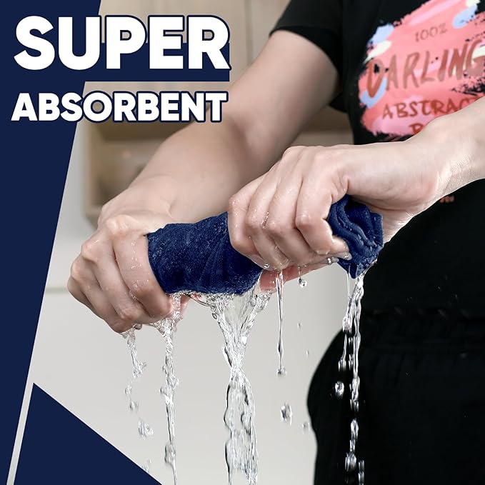 Oven Mitts Kitchen Towels Dishcloths with Pot Holders Sets 12PCS,Dish Towels Sets,Oven Gloves Pot Pads Heat Resistant 500 Degrees with Non-Slip Silicone Surface for Cooking Baking Grilling-Marine Blue