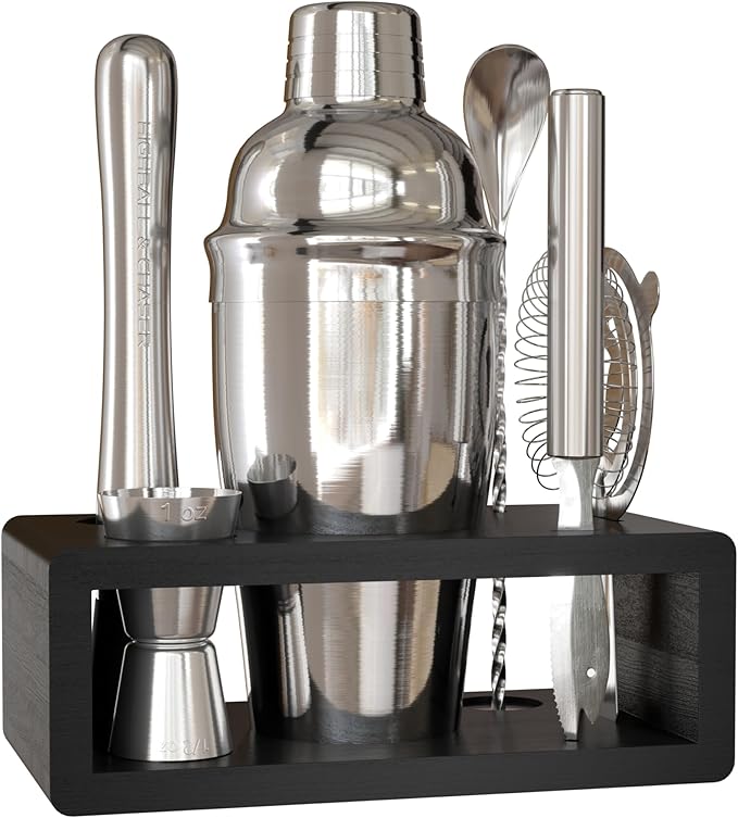 Highball & Chaser Cocktail Shaker Set: Bartender Kit for Home Bar Mixology Cocktail Bar Set Plus E-Book with 30 Recipes (Silver)