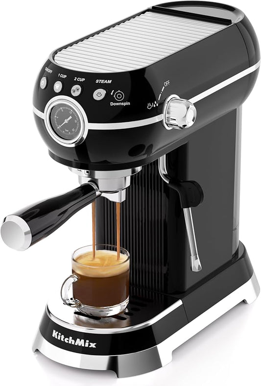 Espresso Machine with Milk Frother ，20 Bar Stainless Steel Espresso Maker with Milk Frother Steam Wand, Espresso Coffee Machine with Removable Water Tank (Black)