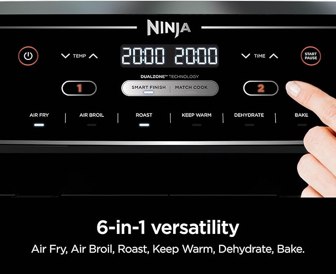 Ninja | Air Fryer | Finish Cooking Multiple Foods at the Same Time | 6-in-1 (Air Fry, Broil, Roast, Keep Warm, Dehydrate, Bake) | Fit up to 8lb Chicken Wings in the two 5 QT Baskets | DZ302