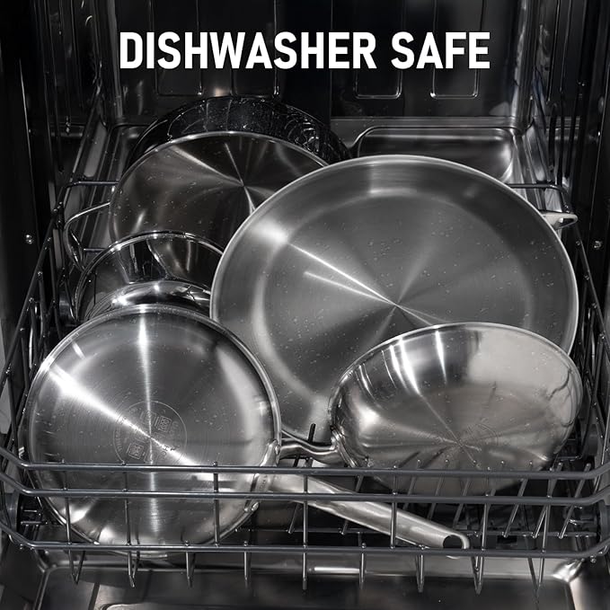 10 Inch Stainless Steel Frying Pan - 5 Ply Stainless Clad Skillet with Aluminum Core, Durable and Even Heating, Professional Cookware for Induction, All Stoves, Oven and Dishwasher Safe