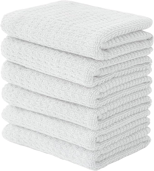 CRAFTSWORTH Kitchen Towels, 15 x 26 Inches, Pack of 6, 400 GSM, 100% Ring Spun Cotton, Striped Solid White Cotton Dish Towels Super Soft and Absorbent, Tea Towel and Bar Towel
