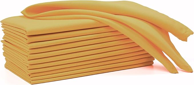 Ramanta Home Set of 12 Polyester Cloth Napkins 18x18 Inches - Washable Dinner Napkins with Hemmed Edges for Weddings, Thanksgiving, Hotel - Durable Table Linen for Parties or Everyday Use - Mustard