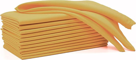 Ramanta Home Set of 12 Polyester Cloth Napkins 18x18 Inches - Washable Dinner Napkins with Hemmed Edges for Weddings, Thanksgiving, Hotel - Durable Table Linen for Parties or Everyday Use - Mustard