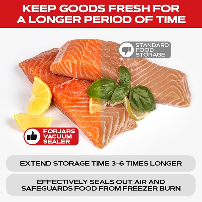 FORJARS Food Vacuum Sealer Machine with 20 Bags, High-Speed, Multi-Functional. Automatic Sealing for Dry and Wet Storage, Freshness Saving for Your Food, Perfect for Sous Vide Cooking and Kitchen Use