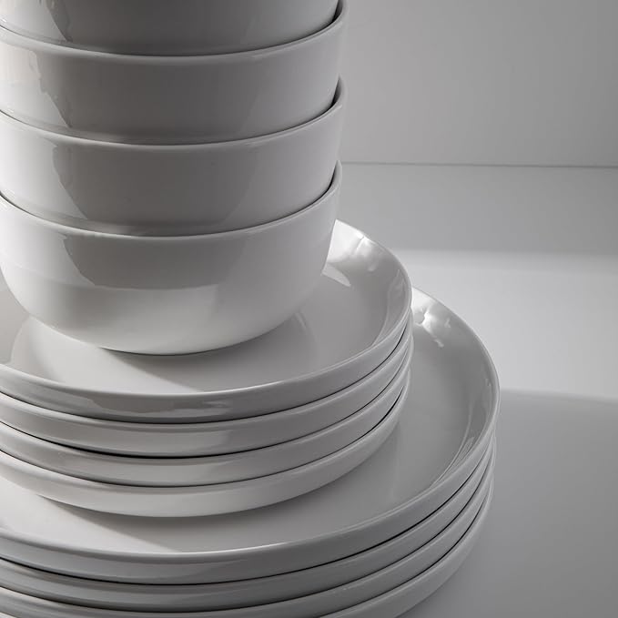 Dinnerware Sets, Fine Porcelain Dinnerware Sets, Plates and Bowls Sets, Dishes, 12-Piece Service for 4, Soft White