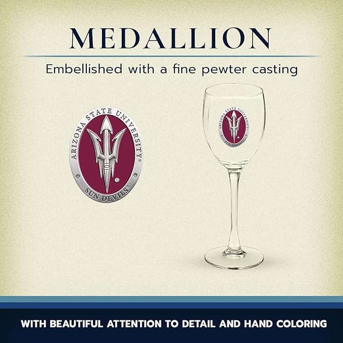 Heritage Pewter Arizona State ASU Sun Devils Glass Goblets – Set of 2 | 12 OZ Goblet Wine Glasses | Expertly Crafted Pewter Glass