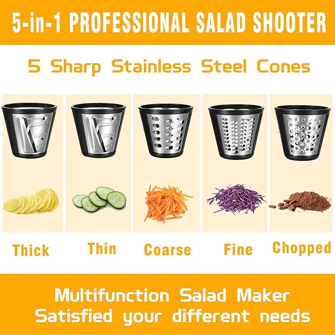 Homdox Electric Cheese Grater 5 in 1 Professional Electric Slicer Shredder 150W Cheese Grater One-Touch Control Salad Maker for Home Kitchen Use, Electric Salad Machine for Cheese, Fruits, Vegetables