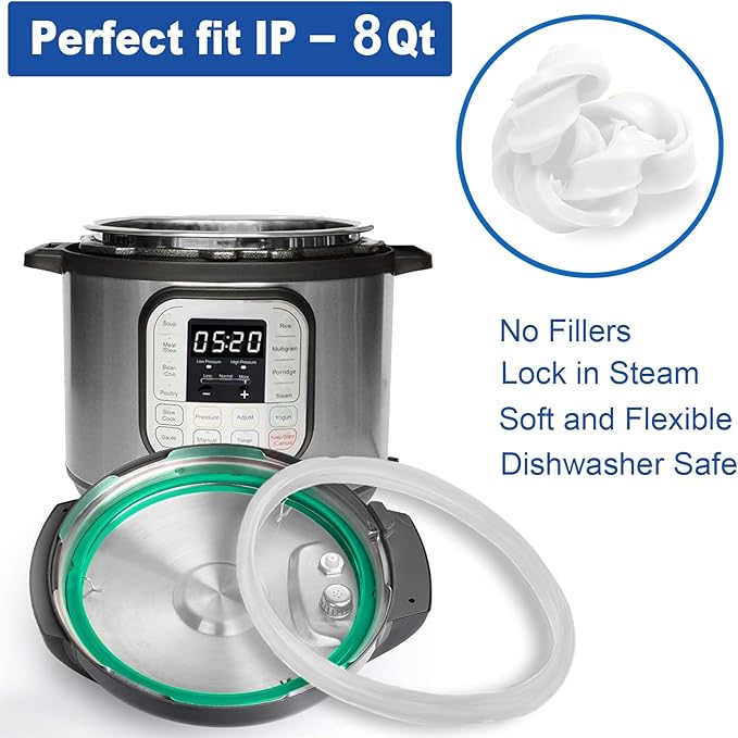 2 Pack Sealing Ring 8 Qt for Instant Pot Sealing Rings for 8Qt Insta Pot, Food-grade Silicone Instantpot 8Qt Sealing Ring, With 2 Float Valve Caps, for Instant Pot 8 Quart, Clear and Green