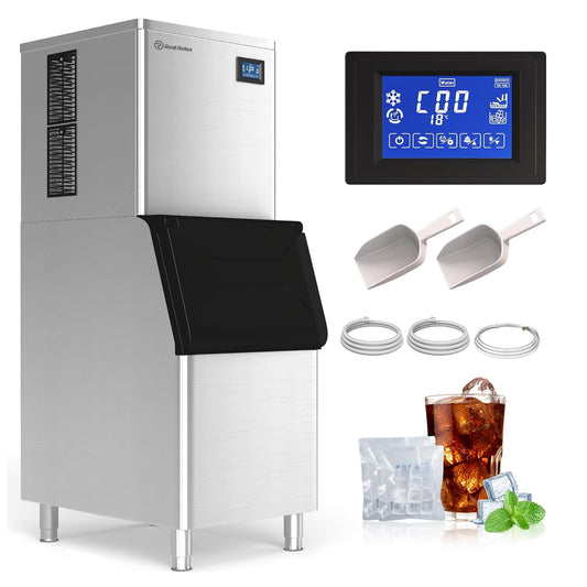 Real Relax Commercial Ice Maker Machine, 400LBS/24H ETL Approval Ice Machine, 330 lbs Ice Storage Capacity, Auto Self-Cleaning, LCD Display, with Ice Scoop for Bar Cafe Restaurant Business