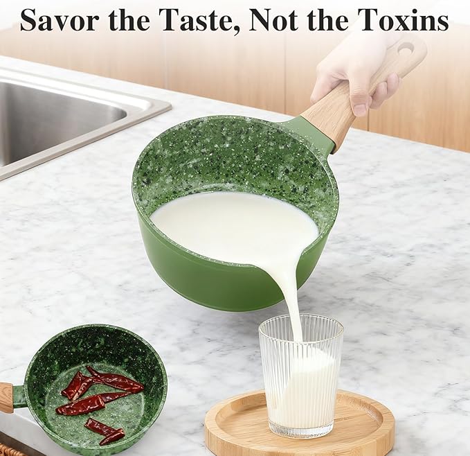 2-Piece Nonstick Cookware Set, 10.25 Inch Frying Pan & 1.43QT Saucepan with Lid | PFAS & PFOA Free Non-Toxic Coating | Induction Compatible, Dishwasher Safe | Pots and Pans Set for Beginner Kitchen