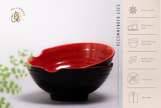 4 XL Ramen bowl set. 12 Pieces Pho Bowls. Asian Japanese soup. Utensil: Spoons and Chopsticks kit. Melamine, Large 52 oz. Noodles, Rice, Udon, Thai, Chinese, Korean, Udon, Wonton, Miso, 9 inch