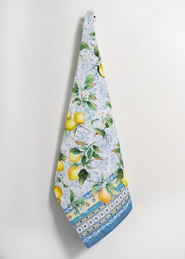 Maison d' Hermine Kitchen Towels Set of 3 100% Cotton 27.50" x 20" Reusable Cloth Tea Dish Towels Absorbent with Hanging Loop for Kitchen, Home, Dining, Cocktail Parties Spring/Summer (Citrus)