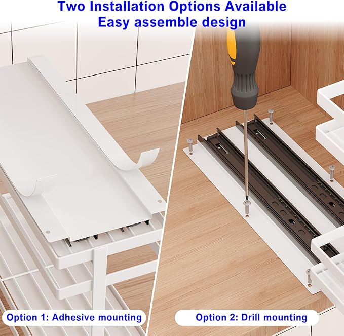 4 Pack Pull Out Spice Rack Organizer for Cabinet, 2 Tier Metal Slide Out Seasoning Organizer and Storage Heavy Duty Vertical Spice Rack Shelf Pullout for Kitchen Cabinets No Drilling (White)
