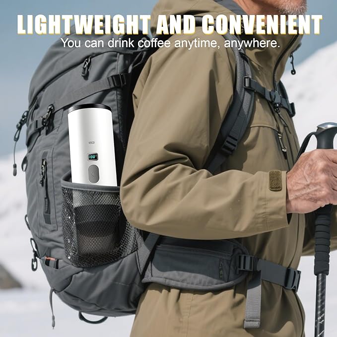 Portable Coffee Maker Espresso Machine with 7800mAh Battery & Digital Display, Self-Heating Travel Coffee Maker for Camping, Car, USB-C Compatible with Ground Coffee & NS Capsules RV Hiking Office