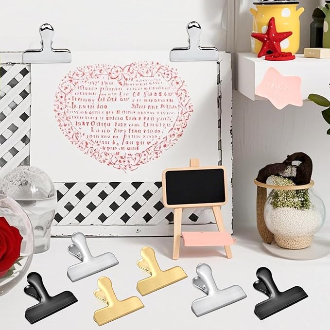 Bag Clips, 10 Pack Stainless Steel Chip Clips for Food, Food Clips Heavy Duty Clamp Clips Kitchen Clips Snack Clips for Office Kitchen Home, Gold