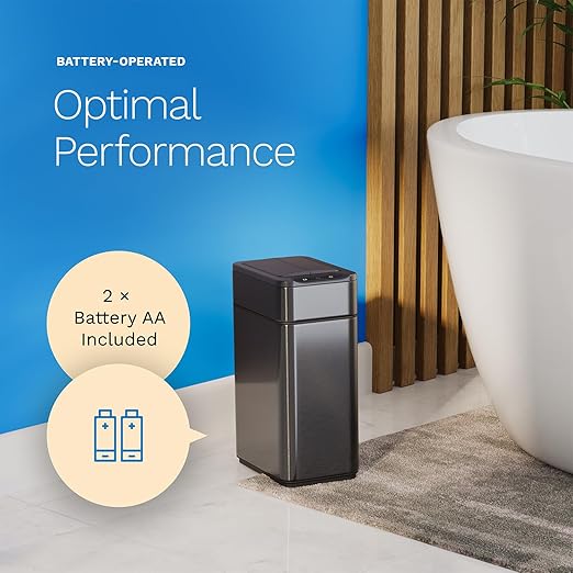 hOmeLabs 2.4 Gallon Touchless Sensor Trash Can, Automatic Retractable Butterfly Lid, Batteries Included, Space-Efficient, Easy Clean, Battery-Powered