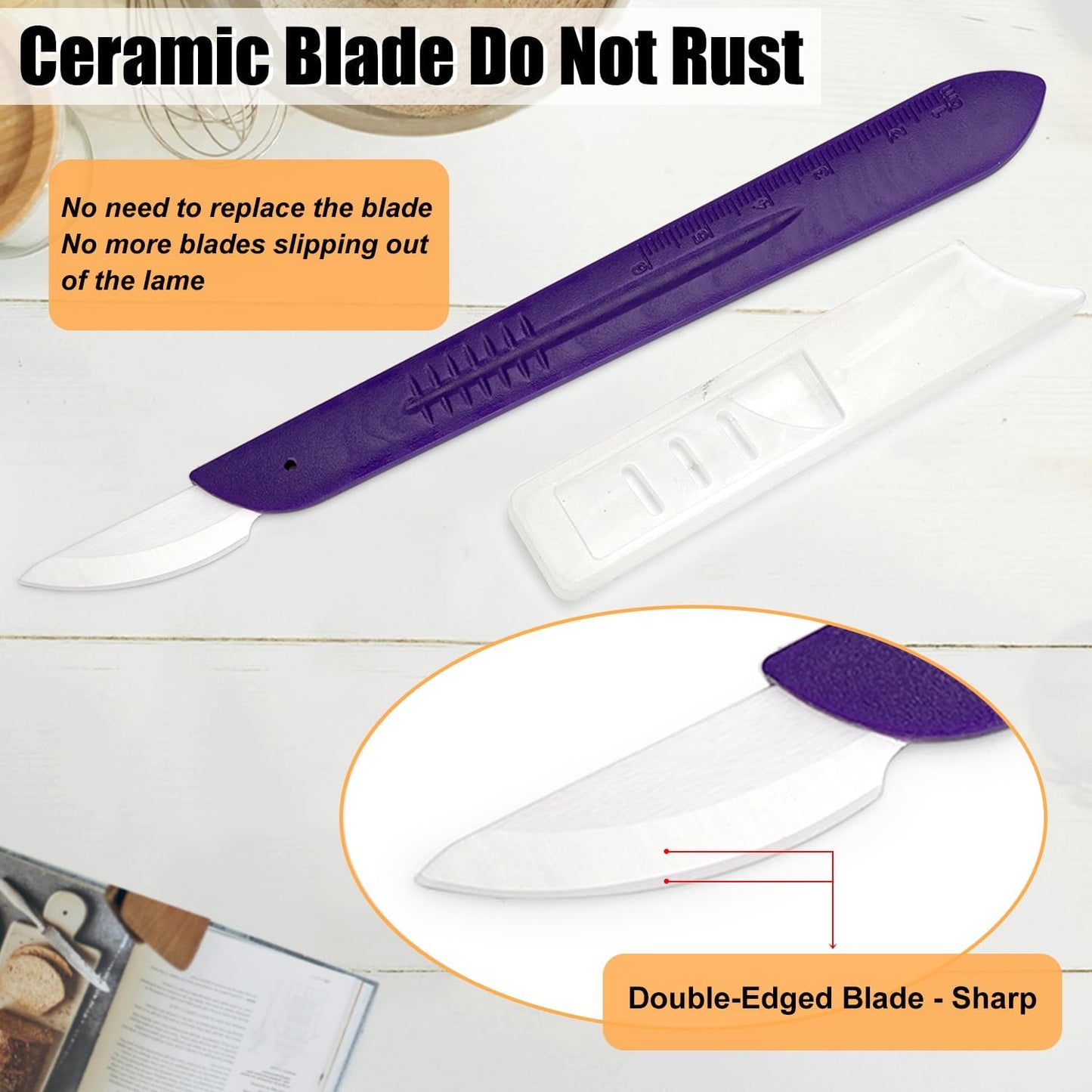 KUNIFU Bread Lame Bread Scoring Tool for Sourdough Scoring, Ceramic Scoring Knife for Bread Baking, Bread Scorer with Protective Cover, for Homemade and Bakery Use