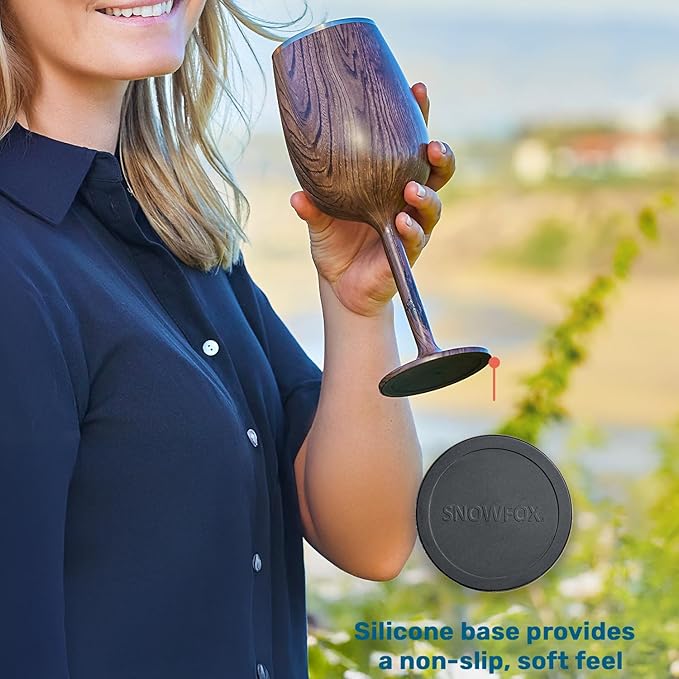 NEWPORT Stemware Collection Premium Vacuum Insulated Stainless Steel Wine Glass, Lightweight Wine Glass, Unbreakable & Drinks Stay Cold, Non-Slip Silicon Base, Cocktail Glasses, 12oz, Black