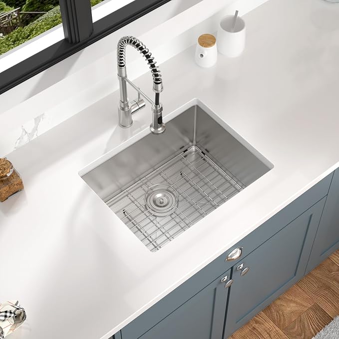 Mocoloo 23 Inch Undermount Kitchen Sink - 23x18 Inch Stainless Steel Kitchen Sink Under Mount 16 Gauge Single Bowl Handmade Basin, 10 Inch Deep