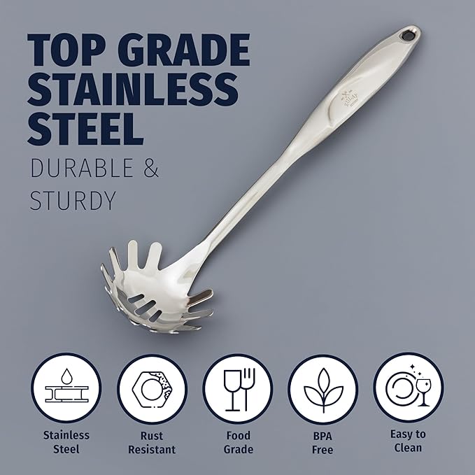 Zulay Kitchen Premium Stainless Steel Spaghetti Server – Pasta Fork with Teeth – Easy to Use & Clean Pasta Utensil – 12” Pasta Server