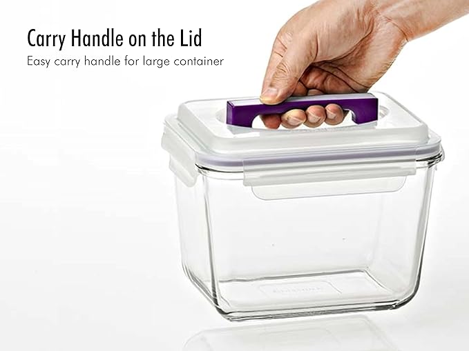 GLASSLOCK 61 Oz Glass Food Storage set of 2 – Large Capacity, Airtight & Leak-Proof, BPA Free Lid with Carry Handle, Microwave, Dishwasher, Fridge & Freezer Safe, Marinating, Sauce, Fruit Storage