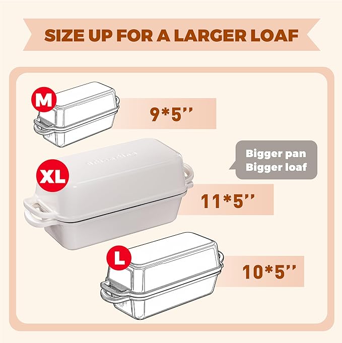 11x5 Inch Cast Iron Bread Loaf Pan With Lid, 5.8 Qt Large Loaf Pan for Sourdough Bread Baking, Heavy Duty Dutch Oven Bread Pan For a Crispy Crust (Cream White)