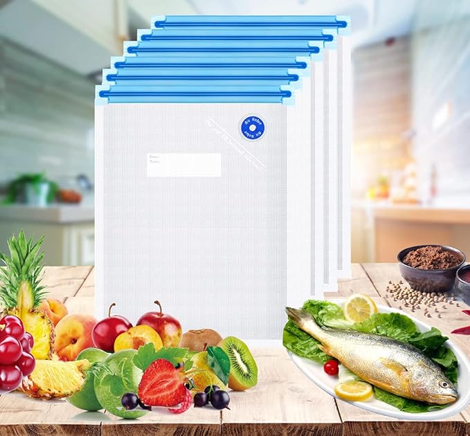 Sous Vide Bags 25Pcs, Reusable BPA Free Vacuum Sealer Bags Vacuum Food Storage Bag for Cooking/Food Storage/Microwave Heating - 3 Size 18Pcs Vacuum Zipper Bag & 5 Air Valves & 2 Seal Clips