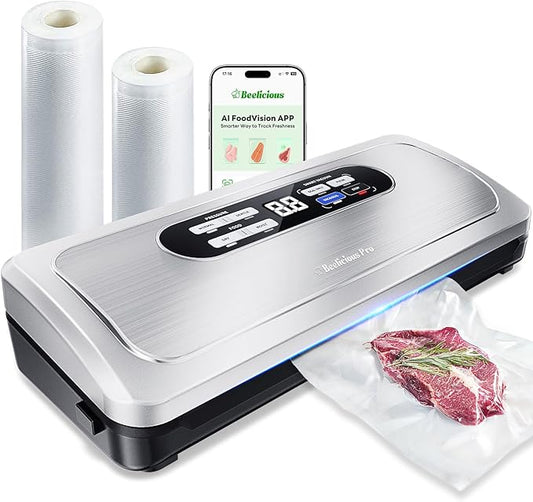 Vacuum Sealer Machine with AirLock ProSeal System, 10-in-1 Vacuum Sealer for Food, Dry & Moist Modes, Compact Design with Digital Timer, Built-in Cutter & Roll Storage, Stainless Steel