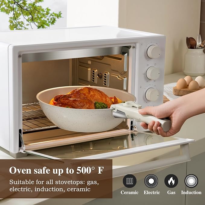 20 Pcs Pots and Pans Set Non Stick, Stackable Cookware Sets with Detachable Handle, Granite Induction RV Kitchen Portable Cooking Set Removable Handles, Dishwasher ＆ Oven Safe, Cream White