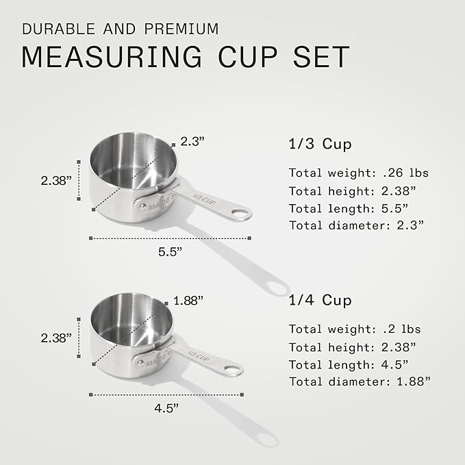 Made In Cookware - Measuring Cup Set - Stainless Steel - Stackable - Dishwasher Safe