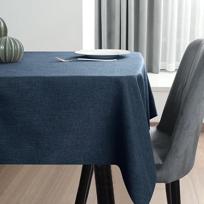 Table Cloth Rectangle Table Cover 55x95 Inches Faux Linen Wrinkle Free and Waterproof Rectangle Navy Blue Tablecloth for Kitchen Dining Party Buffet Wedding