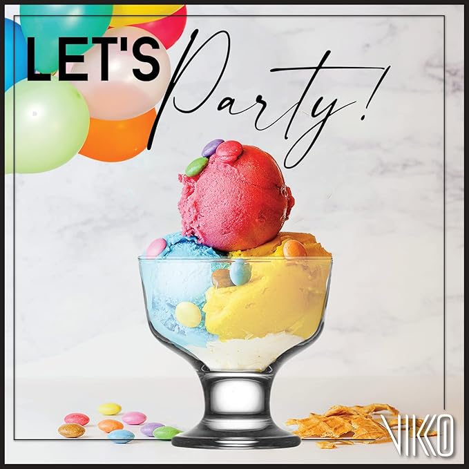 Vikko Dessert Bowls, 7 Ounce Ice Cream Sundae Bowls, Set of 12 Footed Dessert Cup For Ices, Pudding, Fruit, and More, Dishwasher Safe