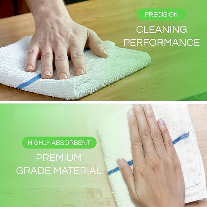 Towels N More 24 Pack 16x19 Bar Mop Towels High Absorbent Cotton Reusable Kitchen Towels - Quick Drying Towels for Chef, Cook, Home, Restaurant, Bar Glass Cleaning Towels (24, Blue Stripe)