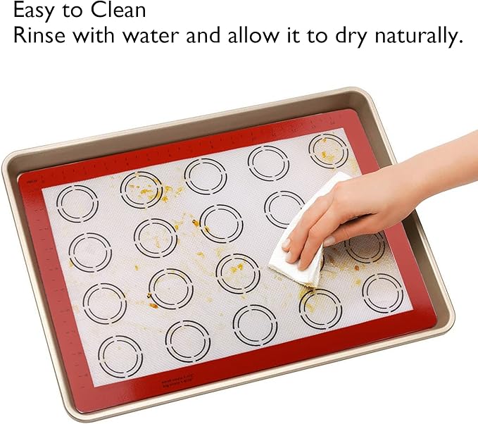 LotFancy Silicone Baking Mat, 2 Pack Non Stick Macaron Baking Liner for Cookies, Rolling Dough, Bread and Pastry, Reusable Baking Sheet,16.5"x11.5"