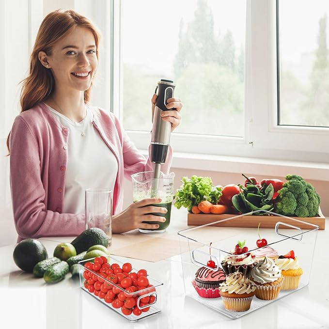 Clear Plastic Storage Bins 8 Pack - Pantry Organizers and Storage, Fridge Organizer Containers for Kitchen, Cabinet, Freezer, Bathroom, Clost, Home Organization