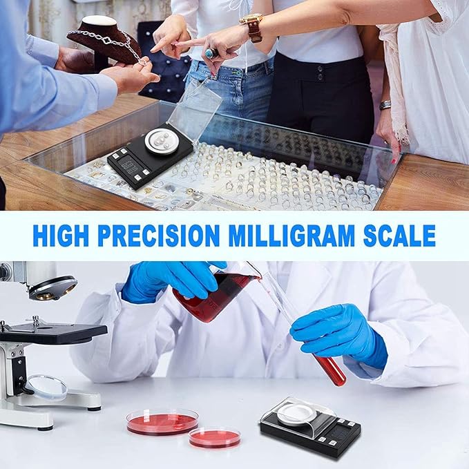 Milligram Scale 50g/0.001g,Precision Mini Carat Gram Scale for Powder Medicine,Jewelry,Gem,Reloading,Lab,Pocket Scale with Cal Weight,Professional Mg Scale with Tare,LCD Display,Powder Scoop