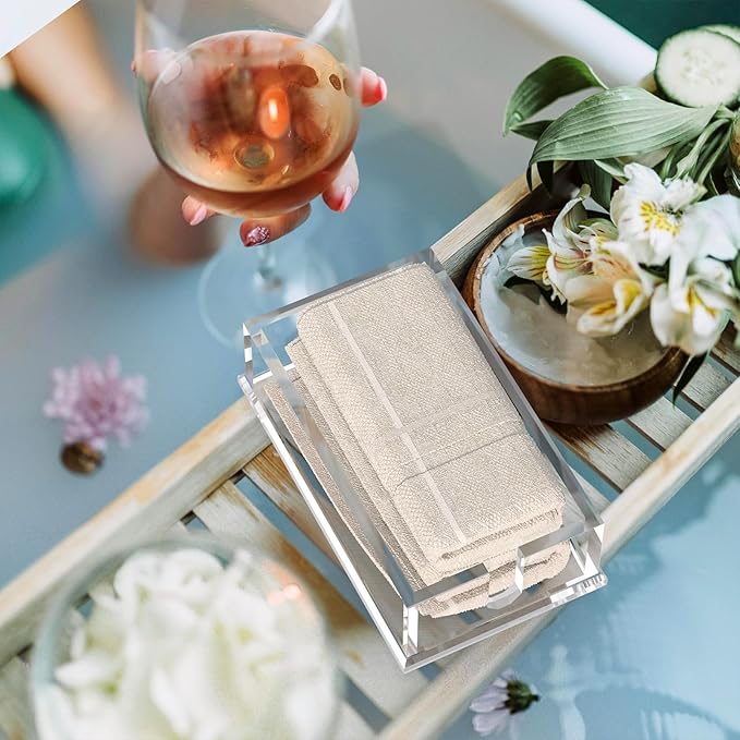 Napkin Holder for Table, Acrylic Napkin Paper Towel Holder for Kitchen, Clear Acrylic Guest Towel Holder Tray for Bathroom, Cocktail Napkin Holder for Dinner (Rectangle Clear 0.31+0.4in Thickness)