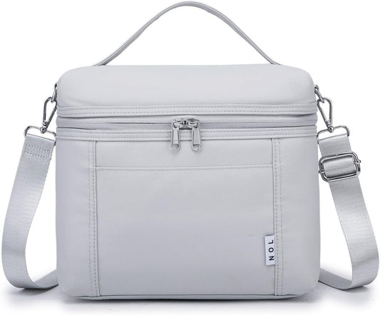 NOL Natural Organic Lifestyle Insulated Lunch Bags for Women Cooler Bag Lightweight Nylon Waterproof Lunch Box For Work (Gray White, Medium(normal))